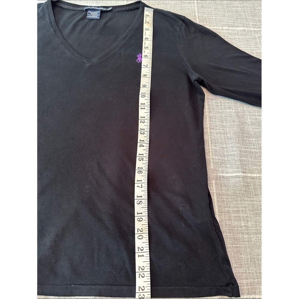 Ralph Lauren V-Neck Top Women Large Black Pima Cotton‎ Quiet Luxury Preppy Basic - Picture 8 of 9